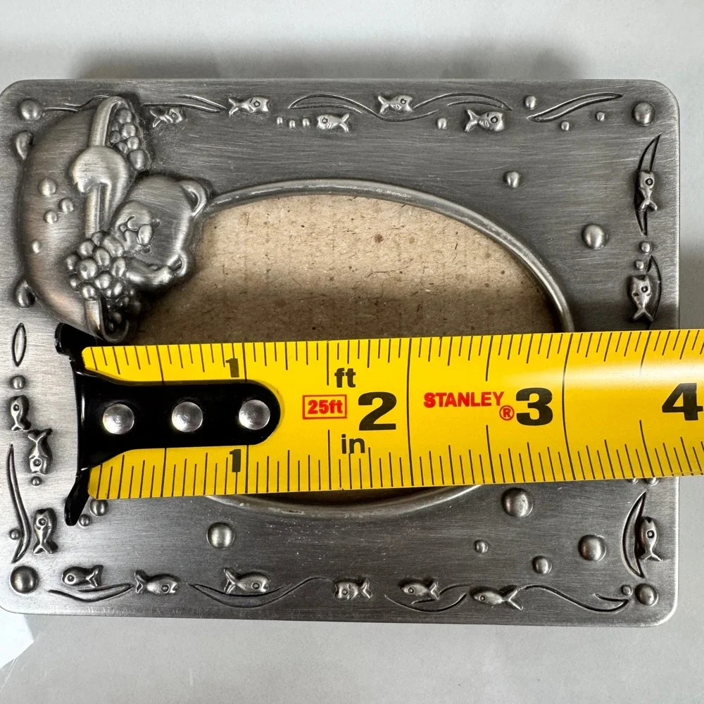 Burnes of Boston Small Pewter Baby Desk Top Photo Picture Frame Bear in‎ Bath